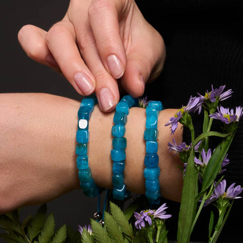 Quartz bleu | Argent | Bracelet macramé caillou pierre gemme